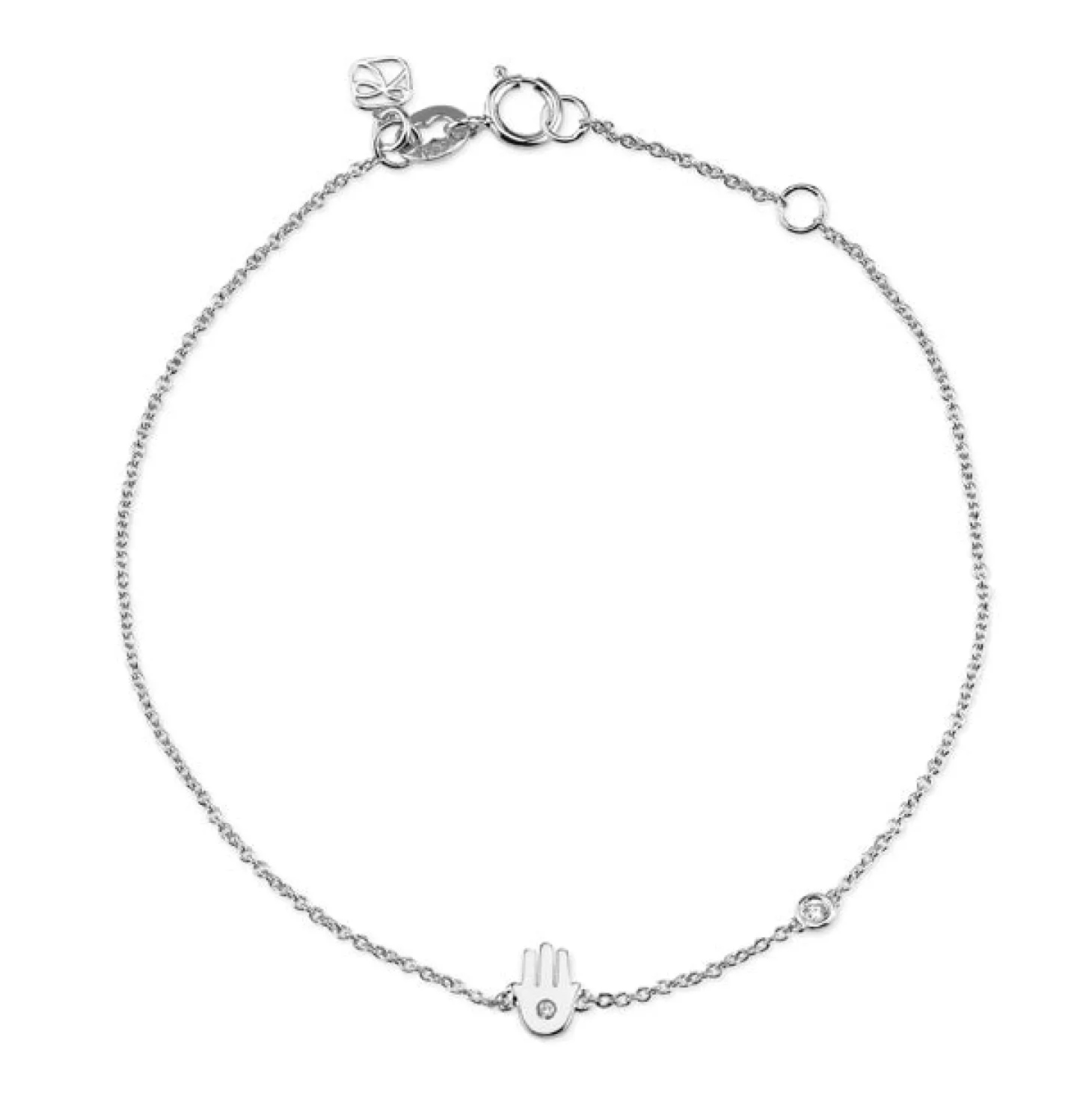 Gold Plated Sterling Silver Hamsa Bracelet with Bezel Set Diamond