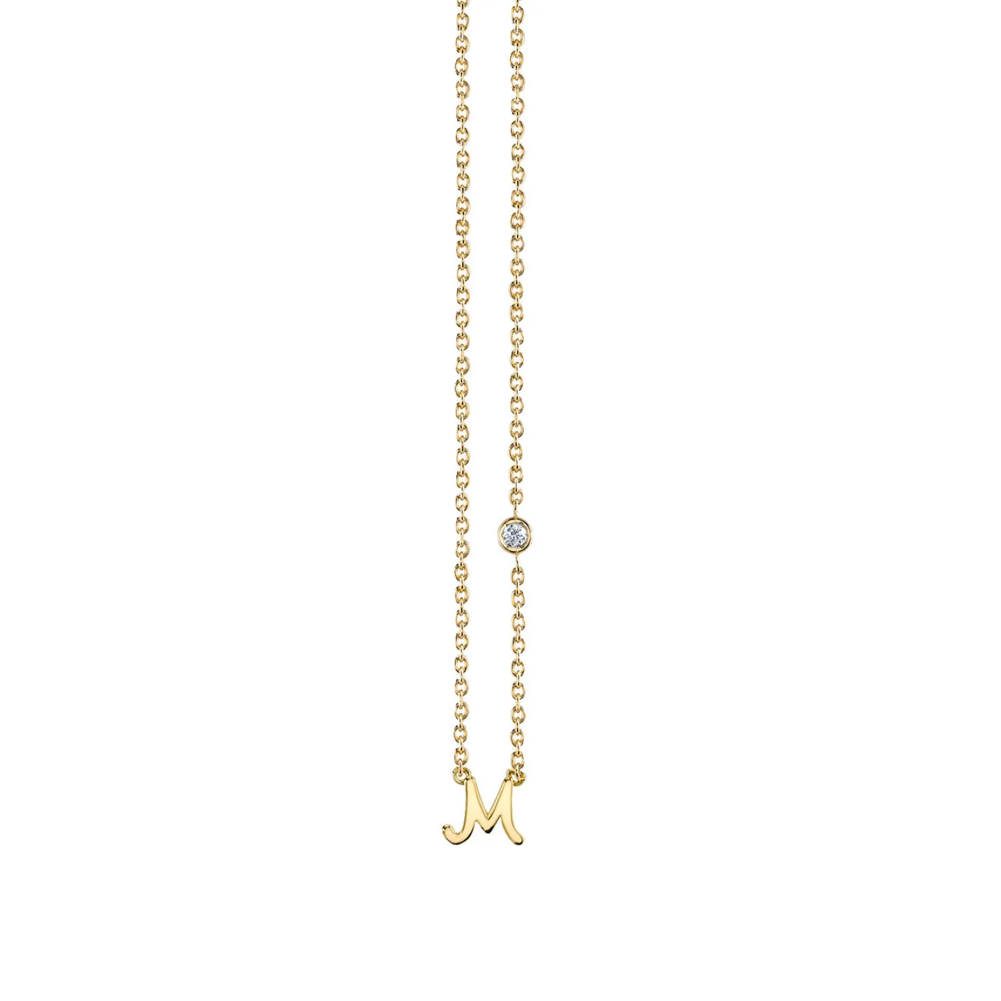 Gold Plated Sterling Silver Initial Necklace with Bezel Set Diamond