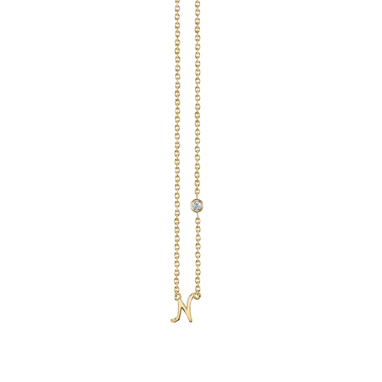 Gold Plated Sterling Silver Initial Necklace with Bezel Set Diamond