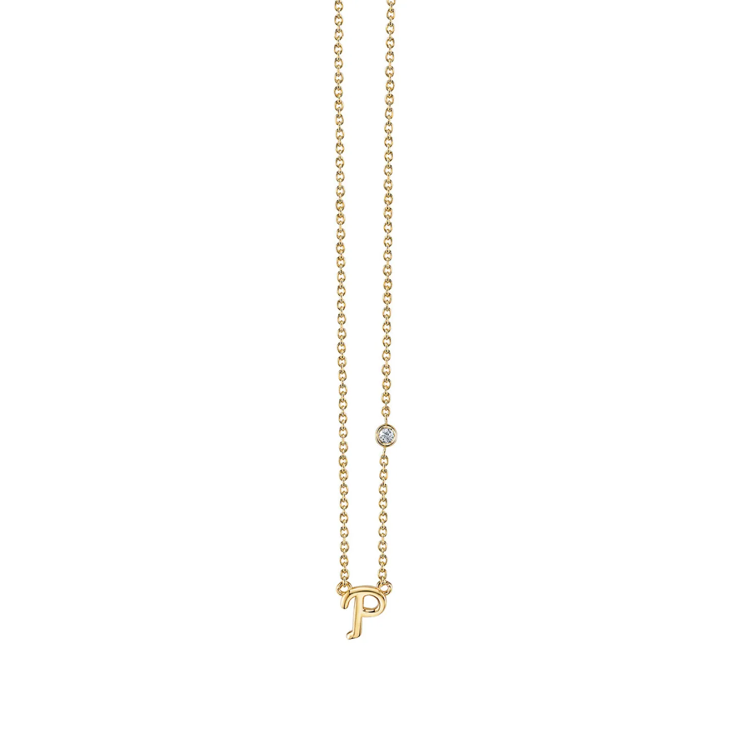 Gold Plated Sterling Silver Initial Necklace with Bezel Set Diamond