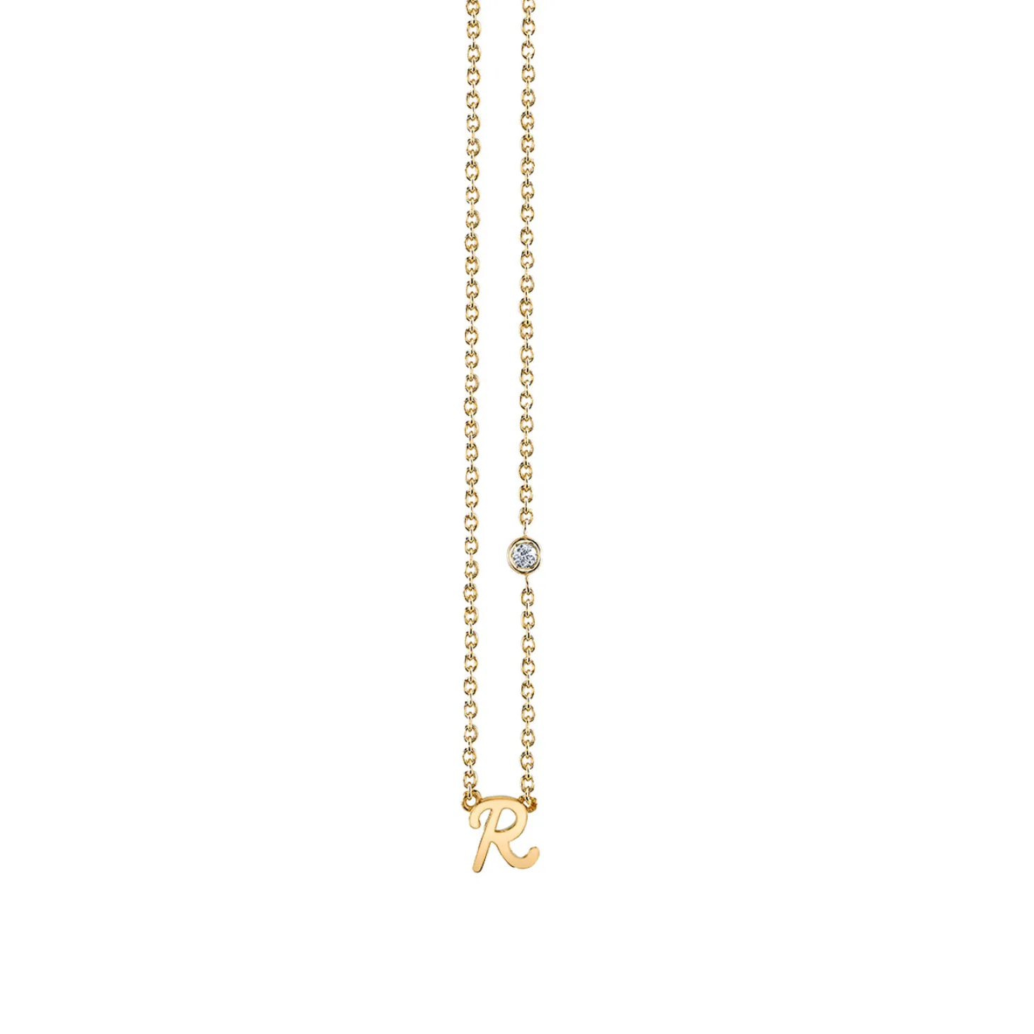 Gold Plated Sterling Silver Initial Necklace with Bezel Set Diamond