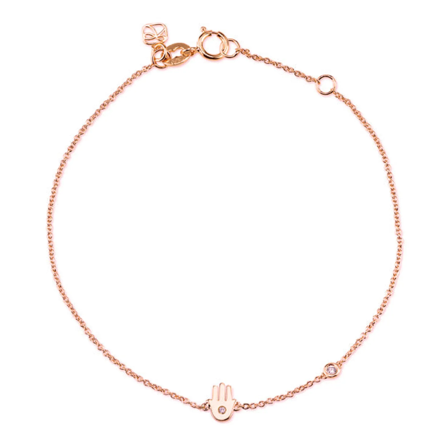 Gold Plated Sterling Silver Hamsa Bracelet with Bezel Set Diamond