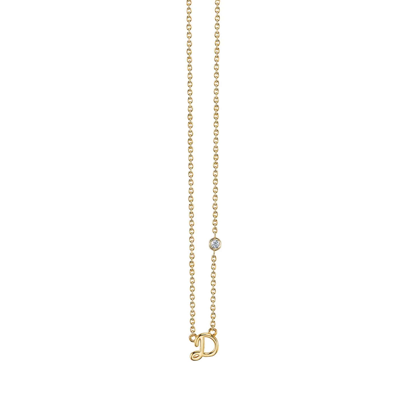 Gold Plated Sterling Silver Initial Necklace with Bezel Set Diamond