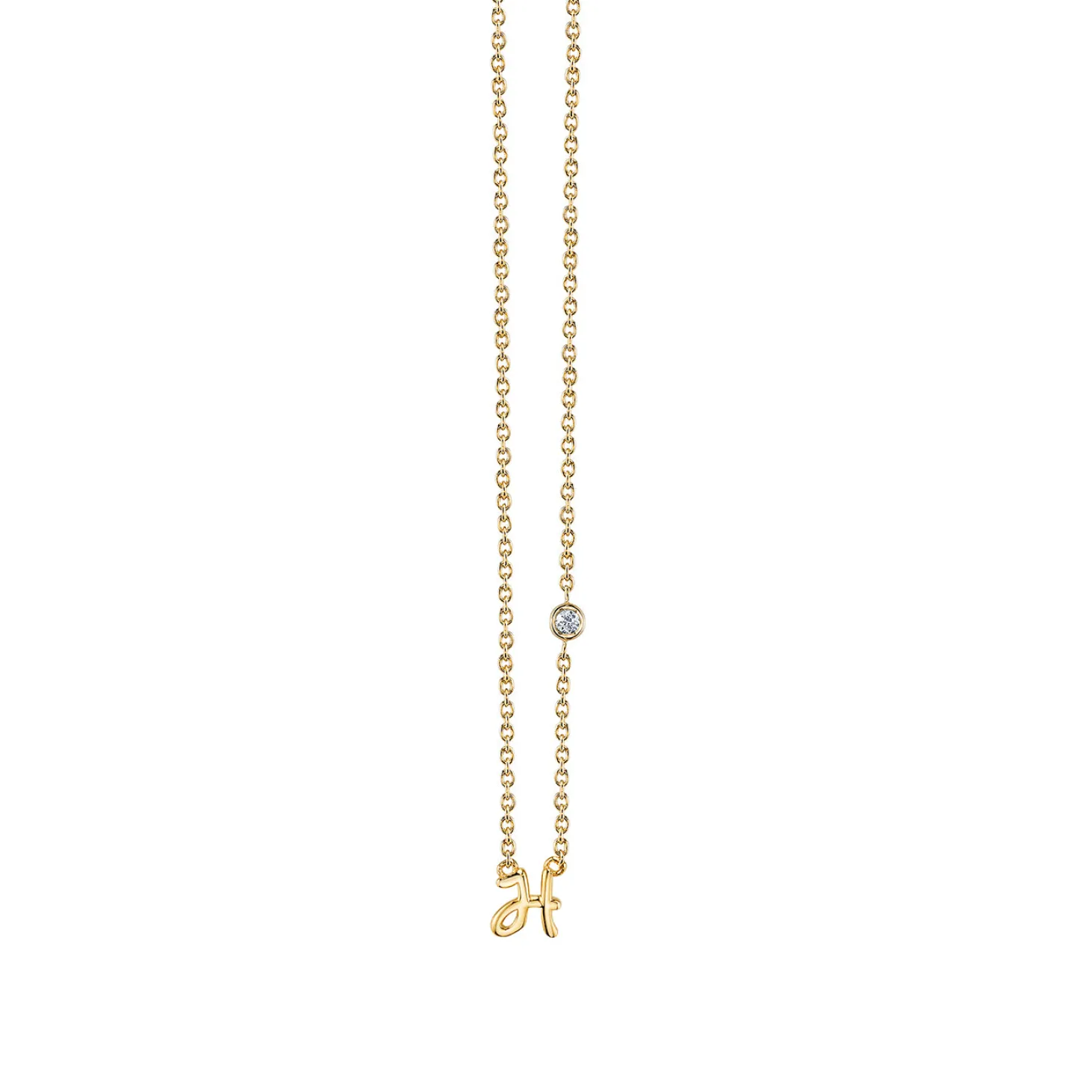 Gold Plated Sterling Silver Initial Necklace with Bezel Set Diamond