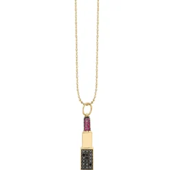 Gold Ruby & Black Diamond Lipstick Charm