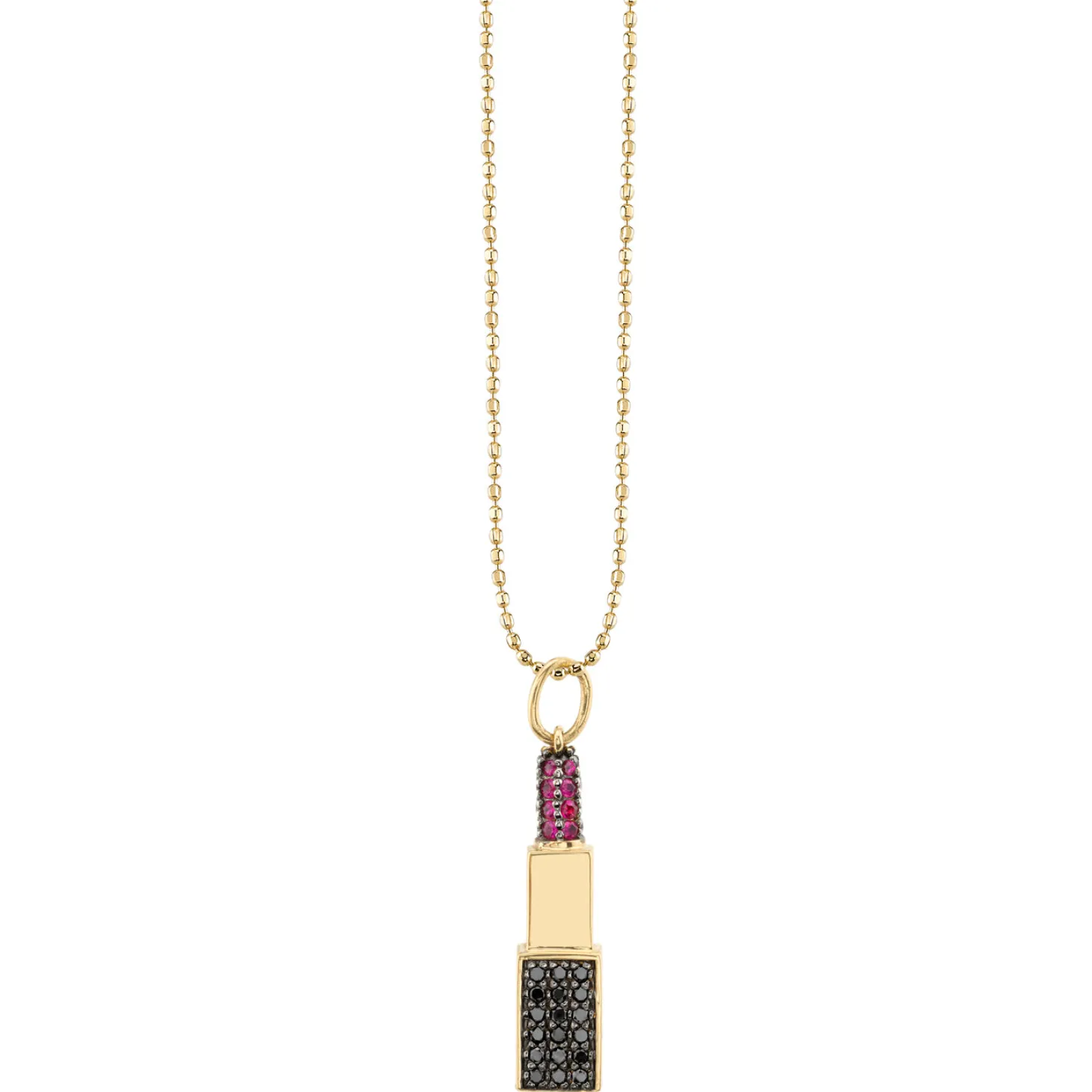 Gold Ruby & Black Diamond Lipstick Charm