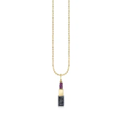 Gold Ruby & Black Diamond Small Lipstick Charm