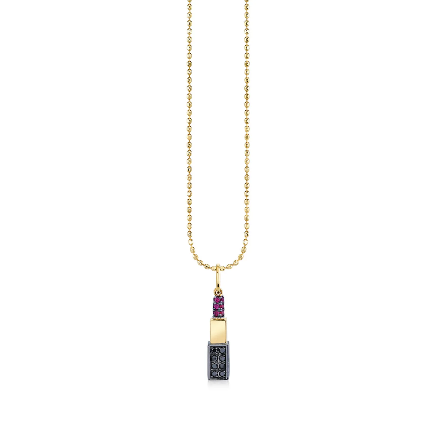 Gold Ruby & Black Diamond Small Lipstick Charm