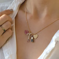 Gold Ruby & Black Diamond Lipstick Charm