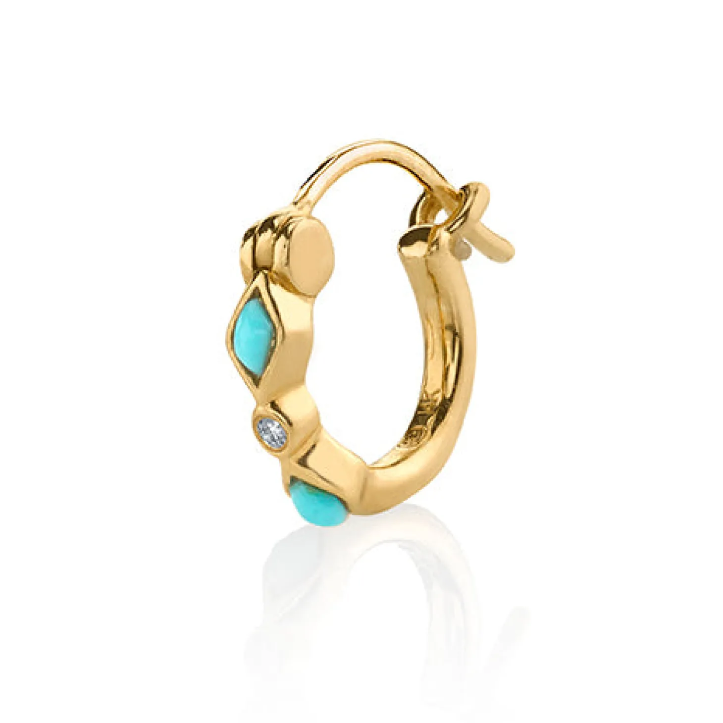Gold Turquoise & Diamond Bezel Huggie Hoops