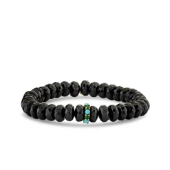 Gold, Turquoise & Emerald Rondelle on Black Spinel