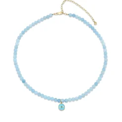Kids Collection Gold & Diamond Enamel Eye Aquamarine Necklace