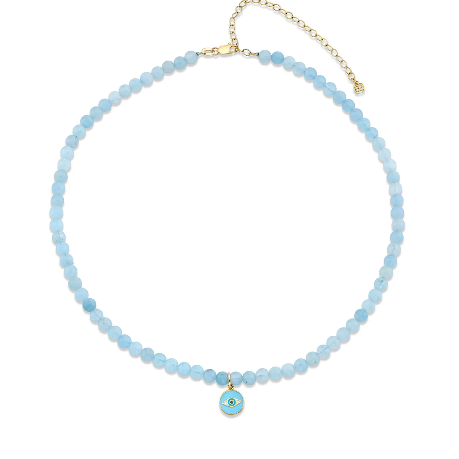 Kids Collection Gold & Diamond Enamel Eye Aquamarine Necklace