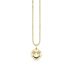 Kids Collection Gold & Diamond Star Eyes Happy Face Necklace