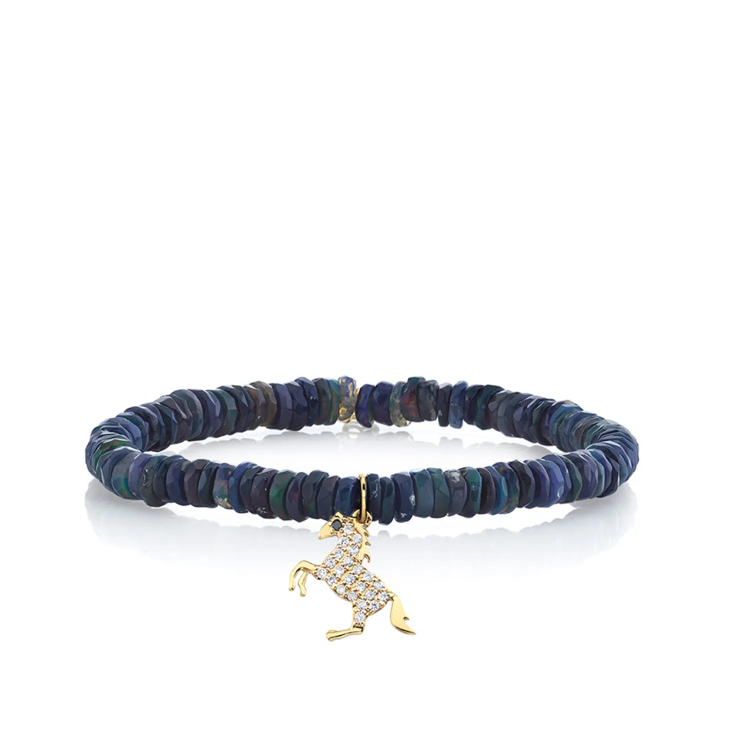 Kids Collection Gold & Diamond Horse on Black-Blue Ethiopian Opal
