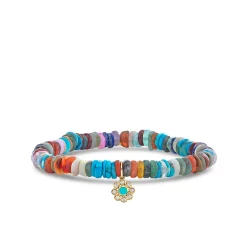 Kids Collection Gold & Diamond Flower on Rainbow Heishi
