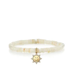 Kids Collection Gold & Diamond Sun Happy Face on Mother of Pearl