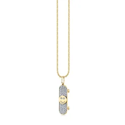 Kids Collection Gold & Diamond Happy Face Skateboard Necklace