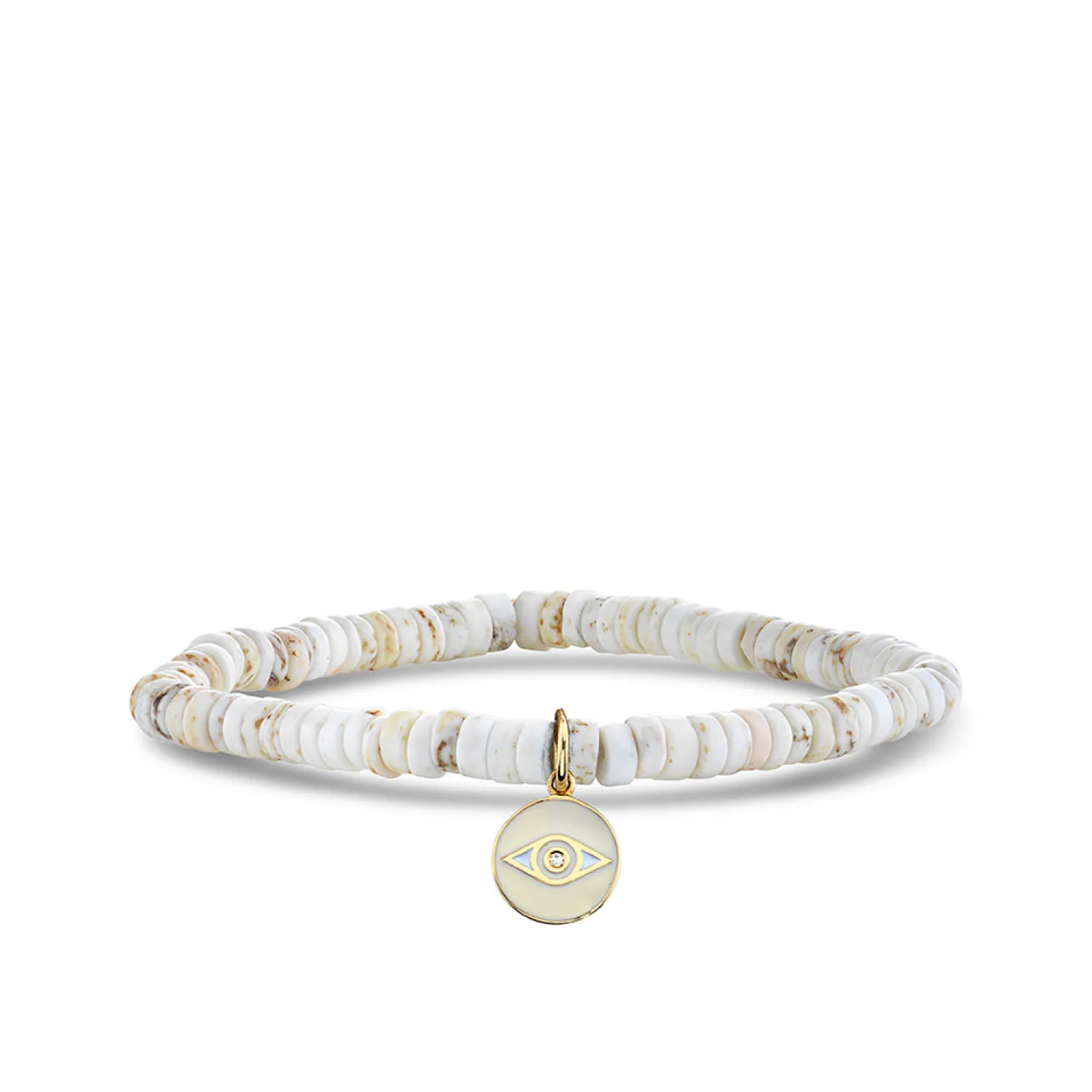 Kids Collection Gold & Diamond Eye Coin on White Turquoise Heishi