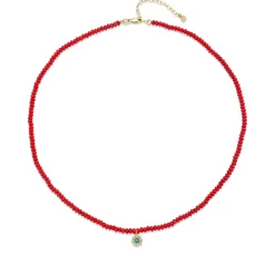 Kids Collection Gold & Diamond Enamel Flower Red Sea Bamboo Necklace
