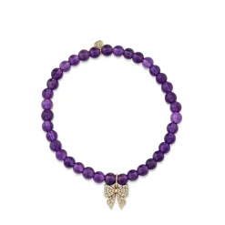 Kids Collection Gold & Diamond Small Bow on Amethyst