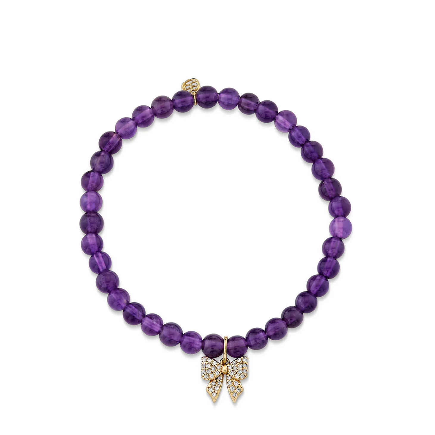 Kids Collection Gold & Diamond Small Bow on Amethyst