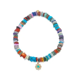 Kids Collection Gold & Diamond Flower on Rainbow Heishi