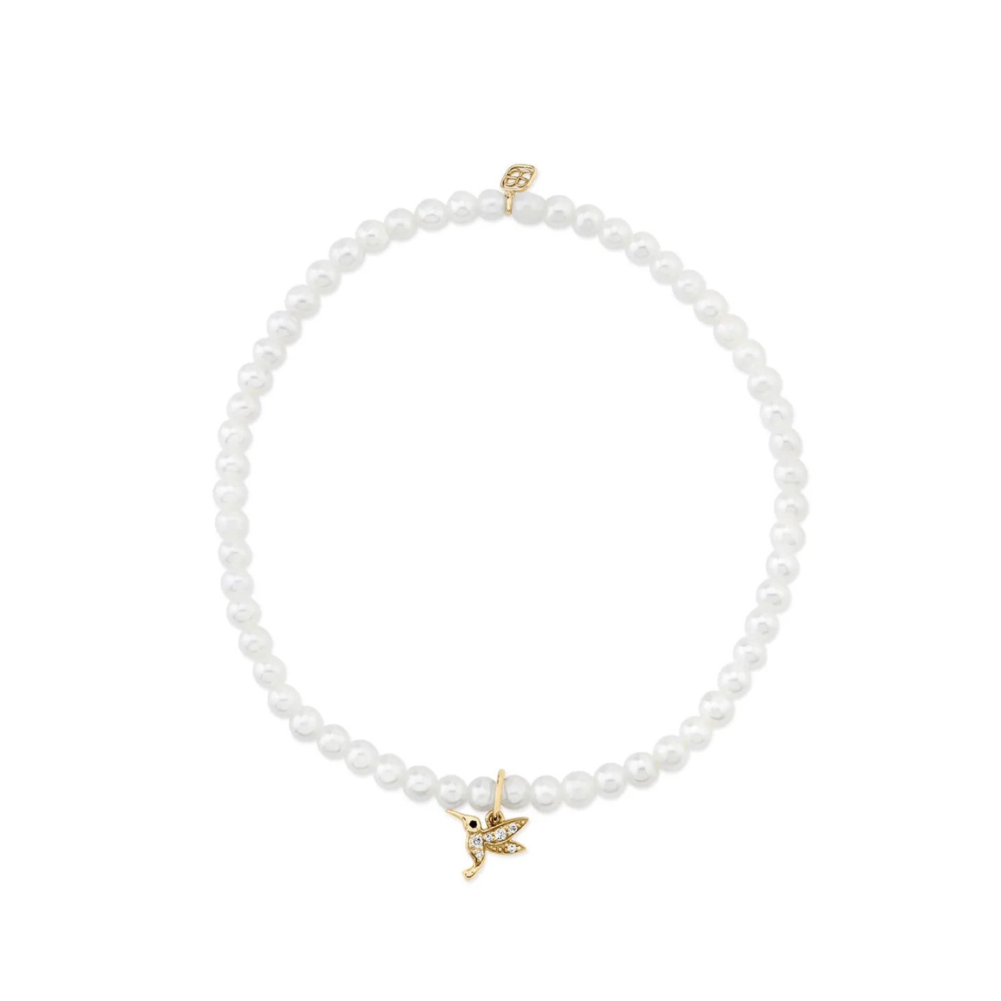 Kids Collection Gold & Diamond Tiny Hummingbird on Pearls