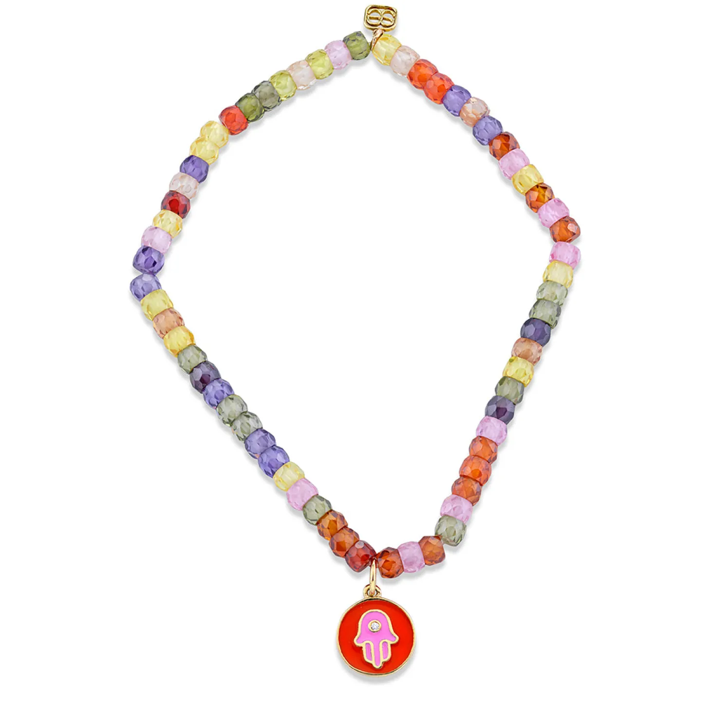 Kids Collection Gold & Diamond Hamsa Coin on Multicolor Zircon