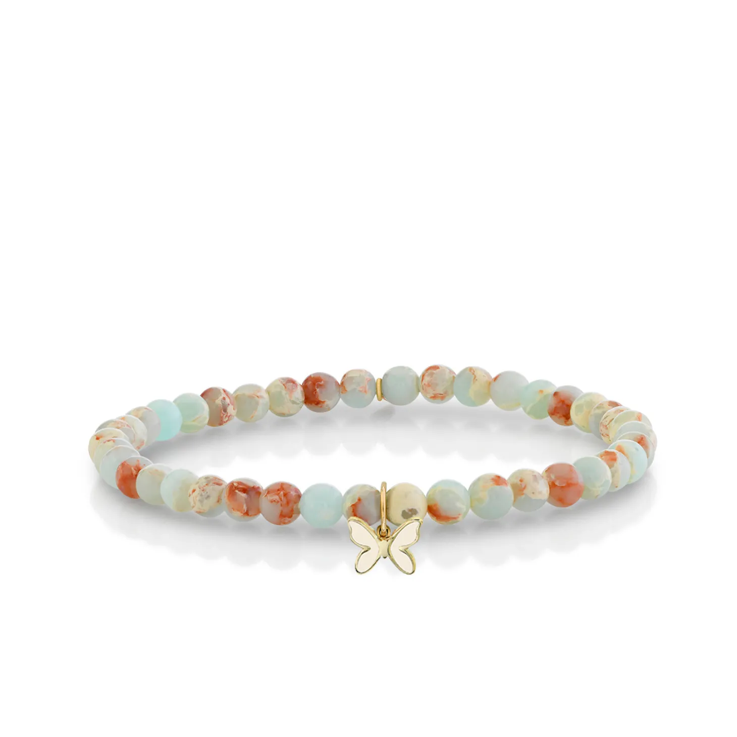 Kids Collection Gold & Enamel Tiny Butterfly on Impression Jasper