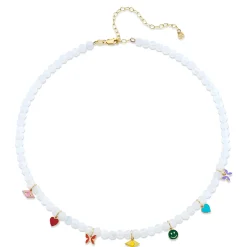 Kids Collection Gold & Enamel Tiny Charms Moonstone Necklace
