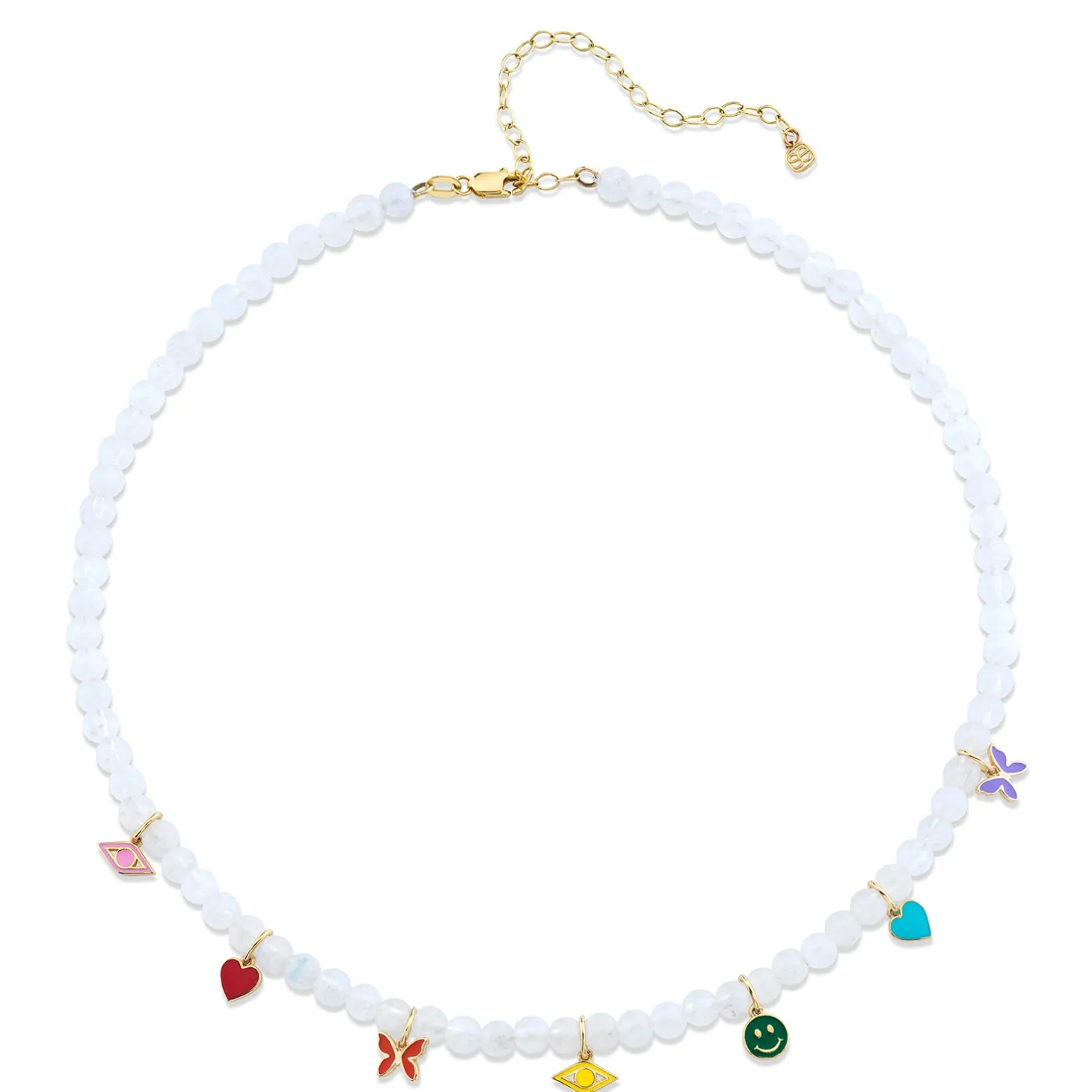 Kids Collection Gold & Enamel Tiny Charms Moonstone Necklace