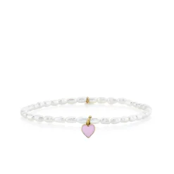 Kids Collection Gold & Enamel Heart on White Rice Pearl