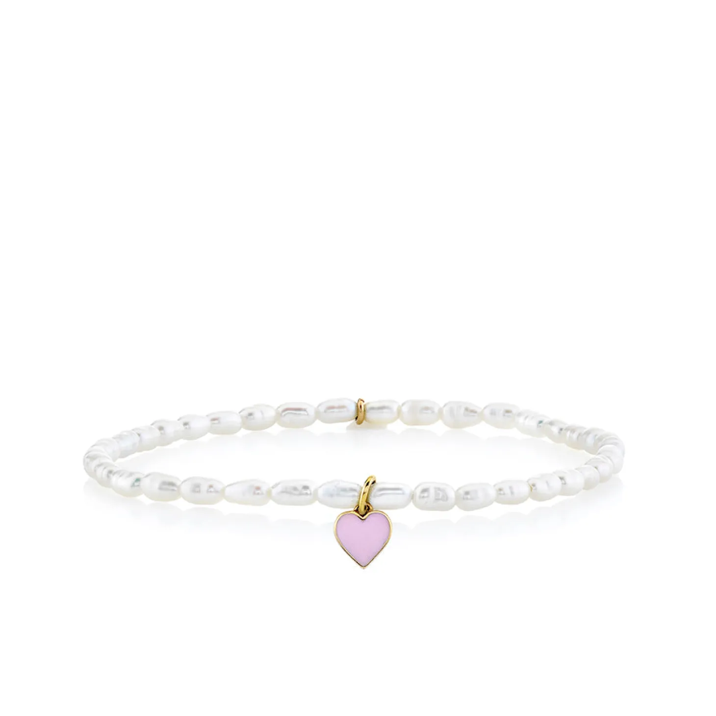 Kids Collection Gold & Enamel Heart on White Rice Pearl