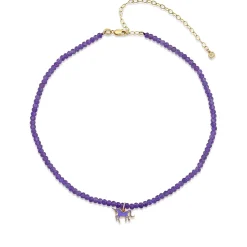 Kids Collection Gold & Enamel Unicorn Amethyst Necklace