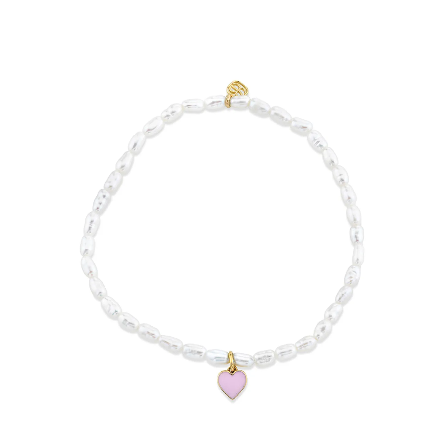 Kids Collection Gold & Enamel Heart on White Rice Pearl