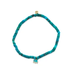 Kids Collection Gold & Enamel Tiny Elephant on Turquoise Heishi