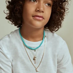 Kids Collection Gold & Turquoise Fluted Stone Turquoise Heishi Necklace