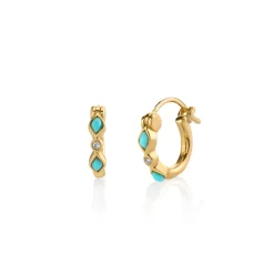 Kids Collection Gold Turquoise & Diamond Bezel Huggie Hoops