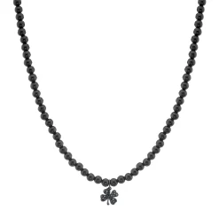 Men's Collection Black Rhodium & Black Diamond Clover on Onyx Necklace