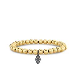 Men's Collection Black Rhodium & Diamond Small Hamsa on Gold Beads