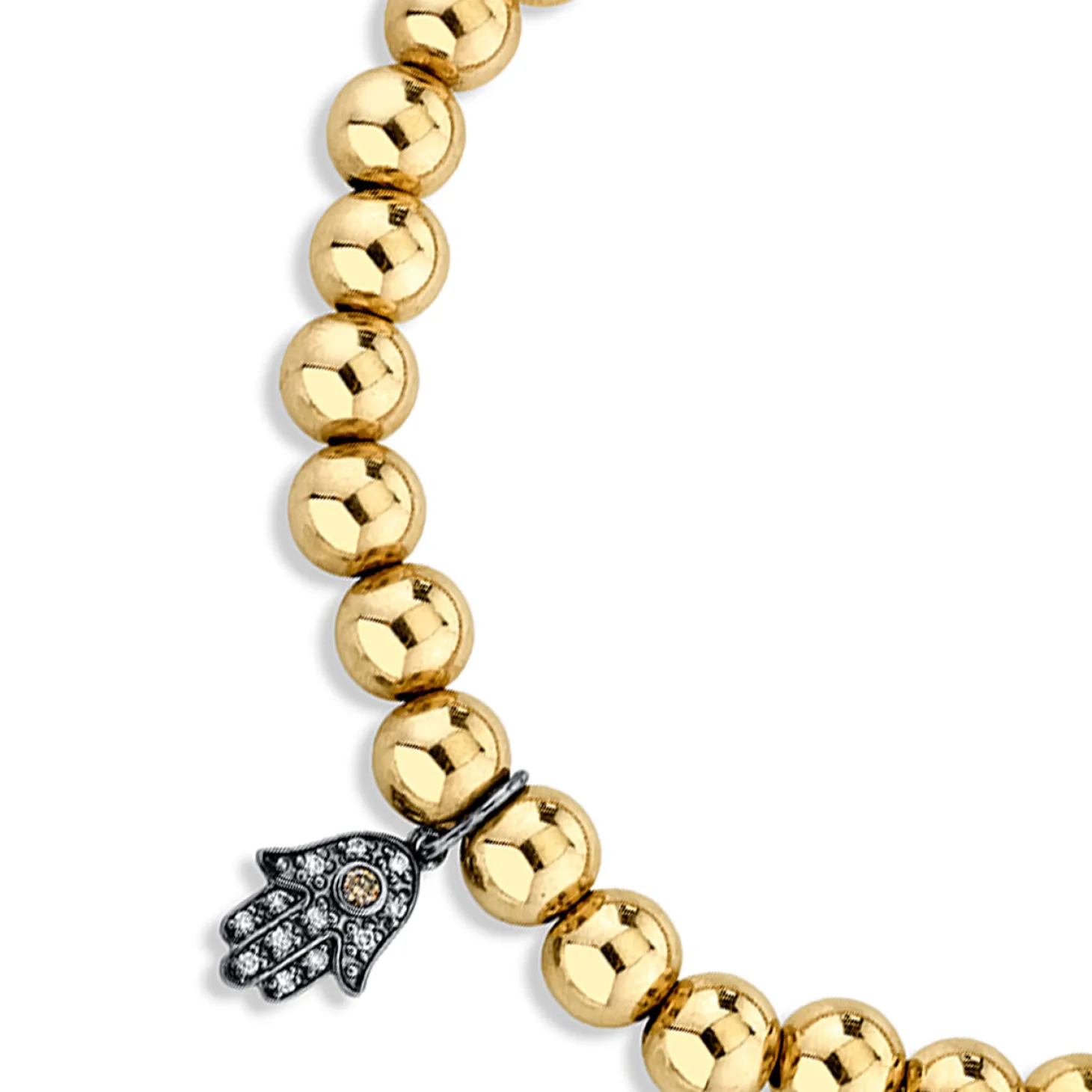 Men's Collection Black Rhodium & Diamond Small Hamsa on Gold Beads