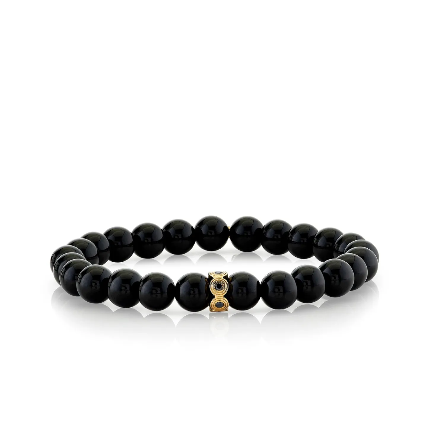 Men's Collection Gold & Black Diamond Fluted Rondelle on Onyx