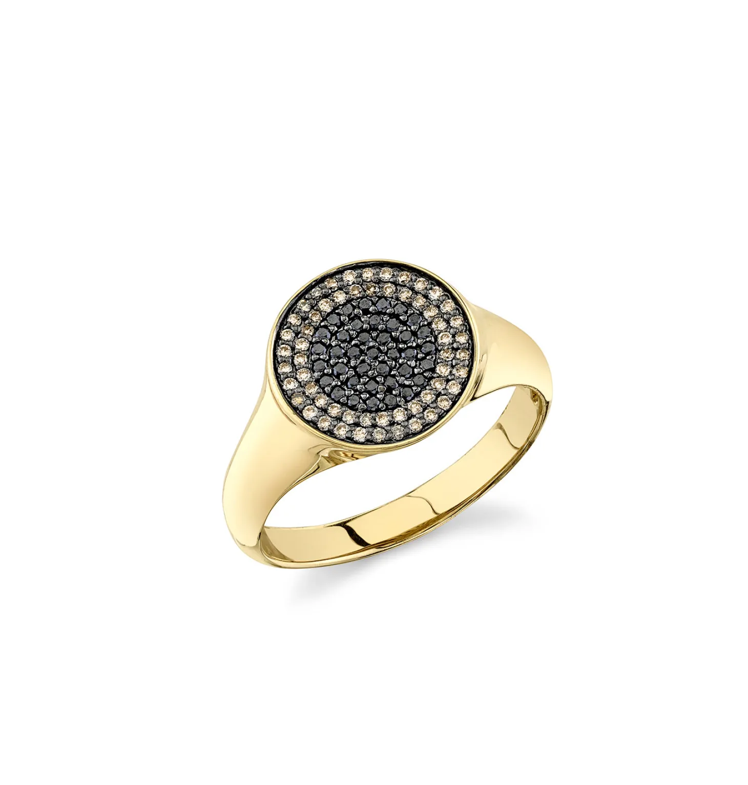 Men's Collection Gold & Black Diamond Eye Disc Medallion Signet Ring