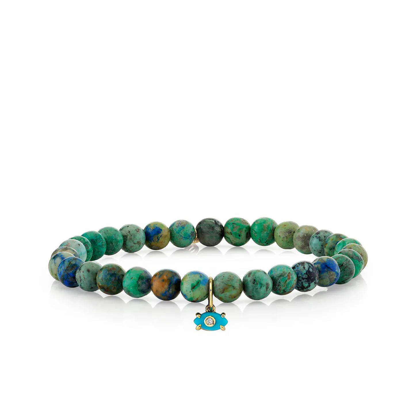 Men's Collection Gold & Diamond Tiny Carved Stone on Chrysocolla