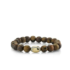 Men's Collection Gold & Diamond Football Bead on Flower Nanmu Wood