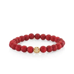 Men's Collection Gold & Diamond Hamsa Bead on Red Sea Bamboo