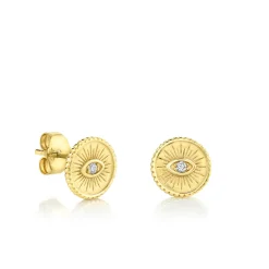 Men's Collection Gold & Diamond Small Marquise Eye Coin Stud