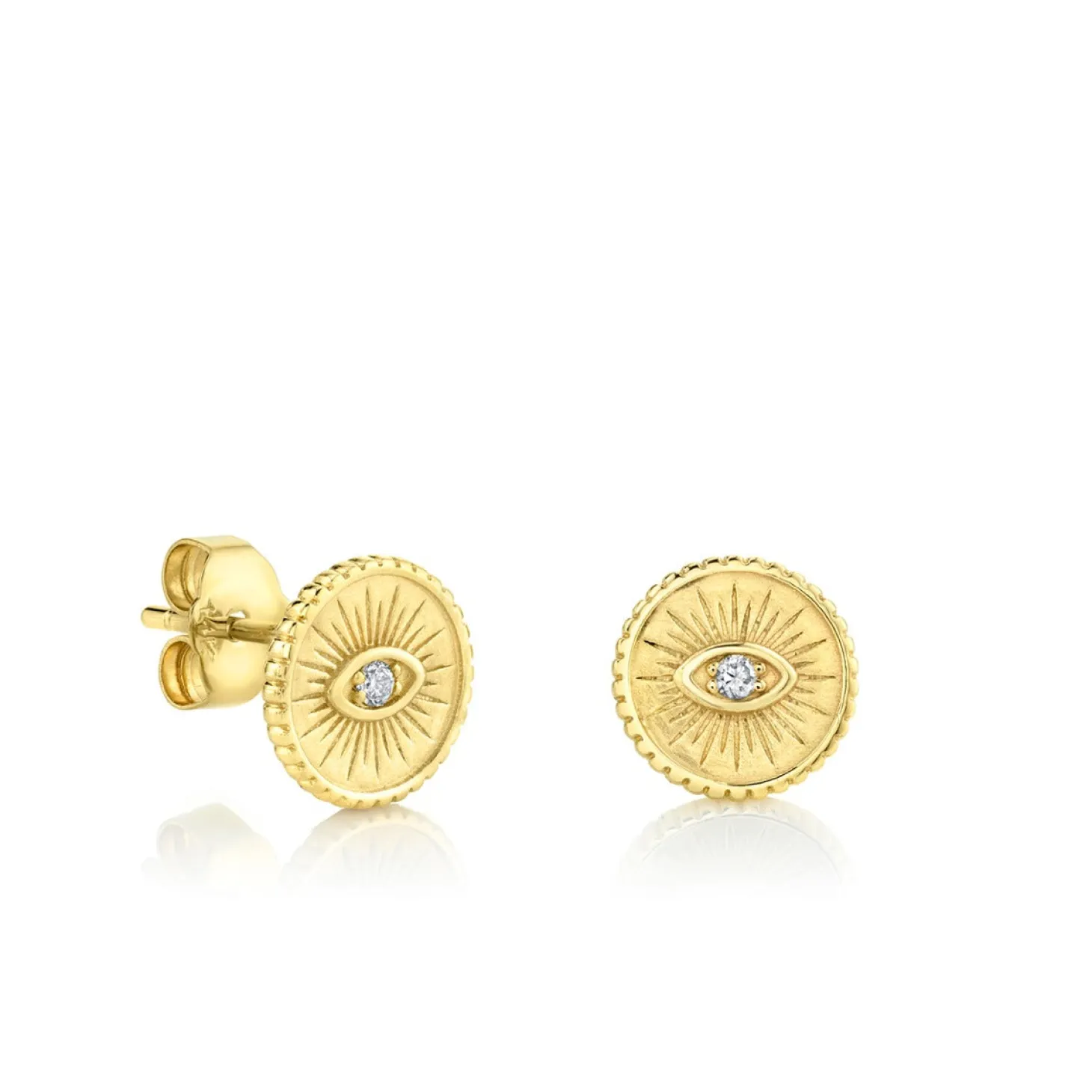 Men's Collection Gold & Diamond Small Marquise Eye Coin Stud