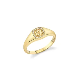 Men's Collection Gold & Diamond Star Of David Icon Signet Ring